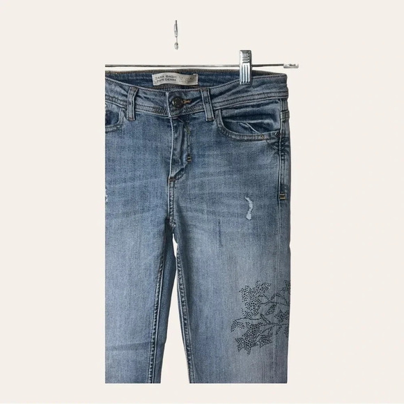 1063. ZARA SKINNY SHARK BITE BOTTOMS DENIM JEANS SIZE 2 - Picture 3 of 9